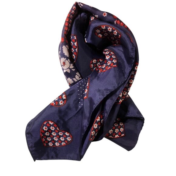 Red White Blue Multi Print Floral Heart Neck Scarf Patriotic USA America - Picture 2 of 16